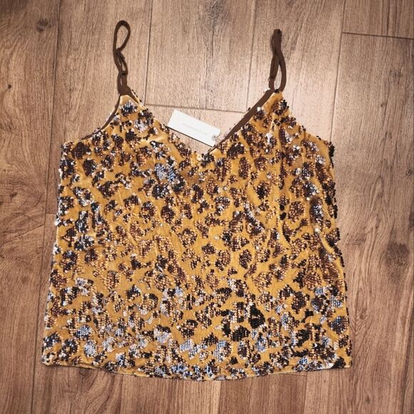 Anthropologie RO & DE Sequin Velvet Cami Top Gold Size XS New - Picture 2 of 6
